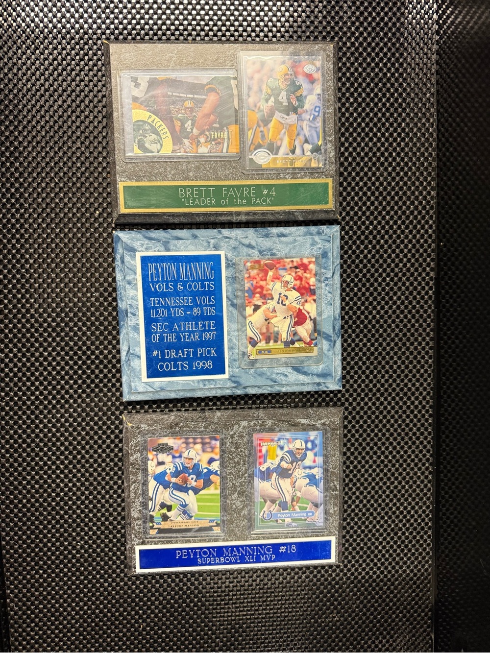 NFL Card Plaque Lot (3) Peyton Manning & Brett Favre Memorabilia